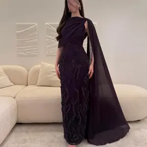 فستان سهرة لون بنفسجي بشال متصل